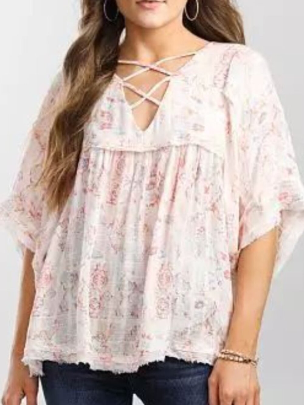 Daytrip Floral Crisscross Peasant Tunic